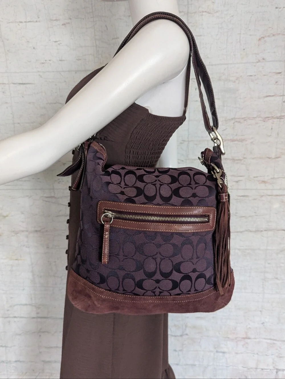 Coach Brown Signature Canvas Hobo Bag